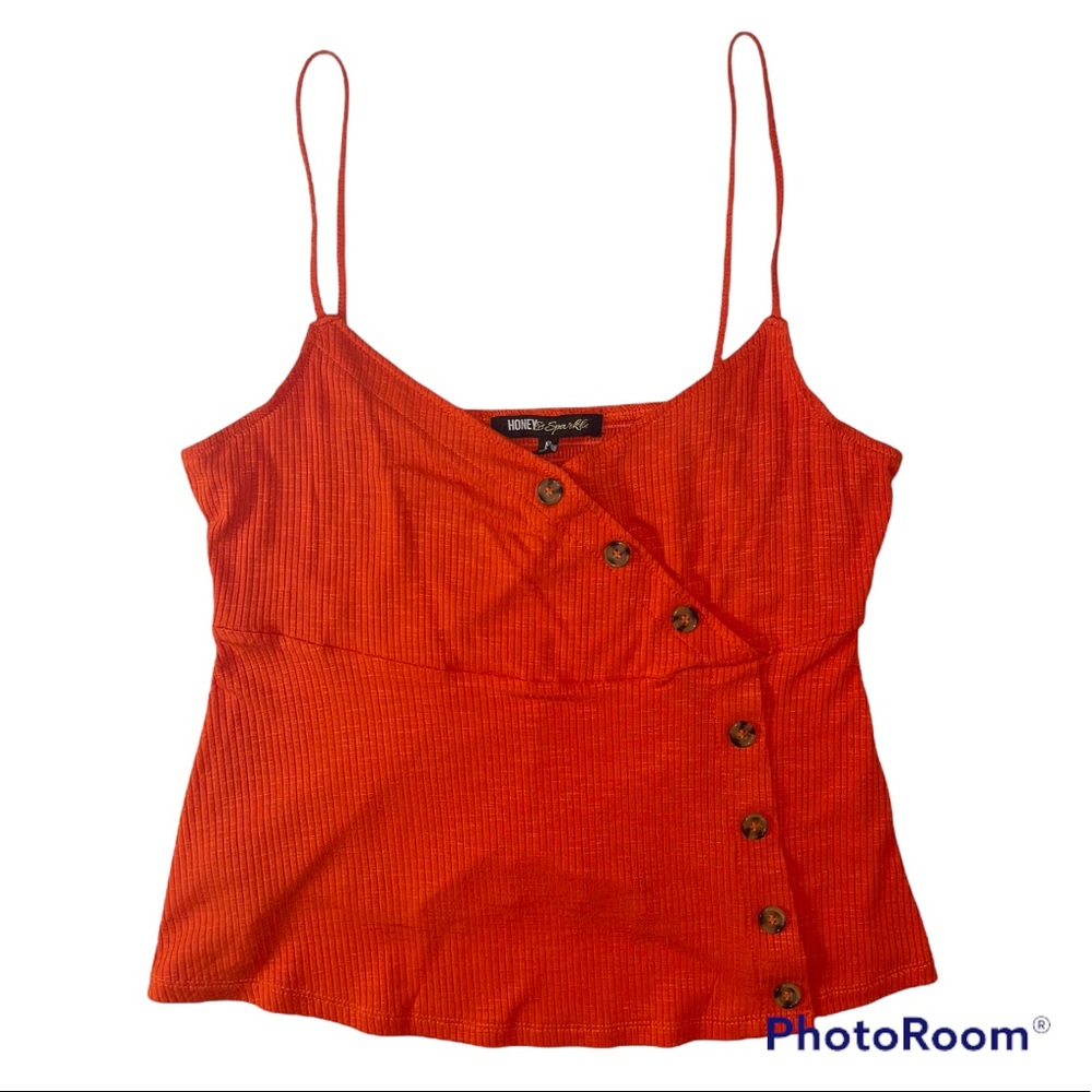 Honey & Sparkle Pumpkin Orange Button Front Cami Tank Top
